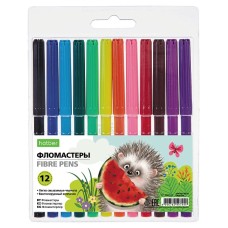 Фломастеры Hatber Eco, 12 цветов, серия Хорошо быть ёжиком, в блистере  FP_080547