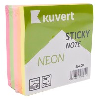 Жабысқақ жазба қағазы 76*76мм KUVERT "Sticky", 5 түсті, 400п, НЕОН 217-LN400