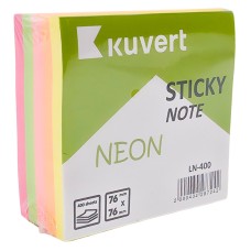 Жабысқақ жазба қағазы 76*76мм KUVERT "Sticky", 5 түсті, 400п, НЕОН 217-LN400
