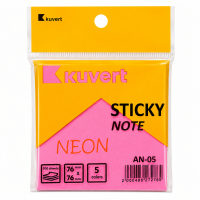 Бумага для заметок 76*76мм KUVERT "Sticky", клейкая, 100л, 5 неоновых цветов  217-AN05