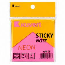 Бумага для заметок 76*76мм KUVERT "Sticky", клейкая, 100л, 5 неоновых цветов  217-AN05