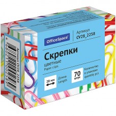 Скрепки OfficeSpace, 28 мм, цветные с виниловым покрытием, 70 шт/уп  CV28_2258