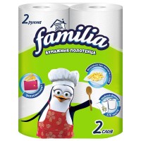 Полотенца бумажные FAMILIA Classic белые, (22,7см*9,6м), 2 слоя, 2 рул/уп