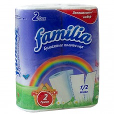 Полотенца бумажные FAMILIA Rainbow белые, (22,5см*9,6м), 2 слоя, 2 рул/уп